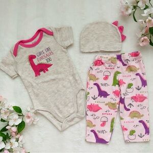 Cute “Girls Like Dinosaurs Too” Baby Girl Outfit, Size 6-9 months